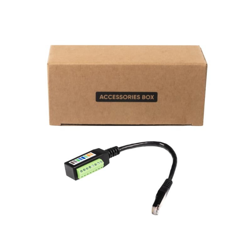 Contents of the ALPON GPIO Expansion with Cable kit: RJ45-to-8-pin terminal adapter and connecting cable