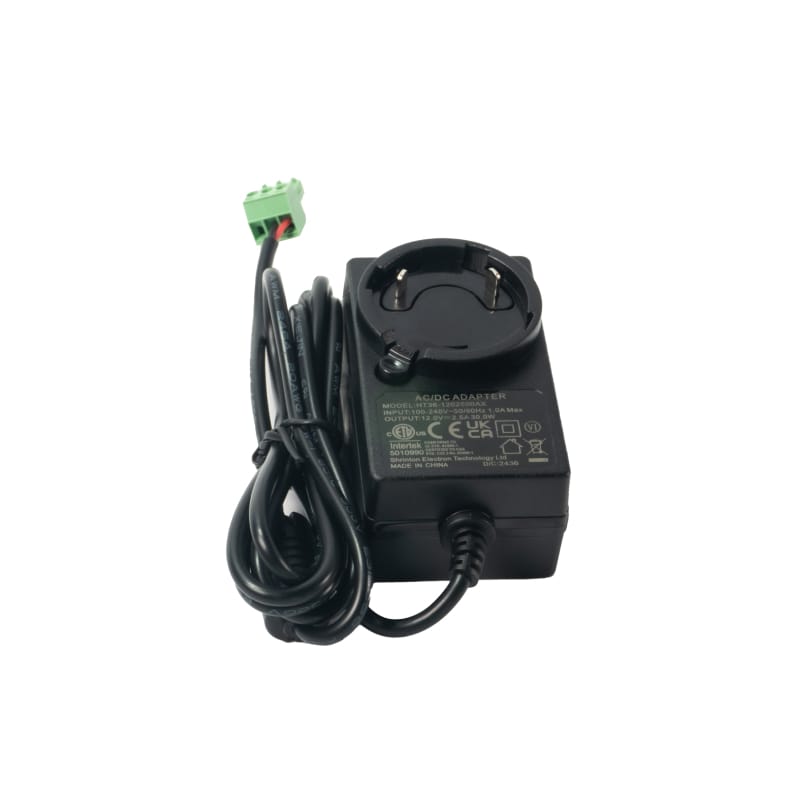Stripped terminal leads of the ALPON power adapter for landing in the X4 screw terminal