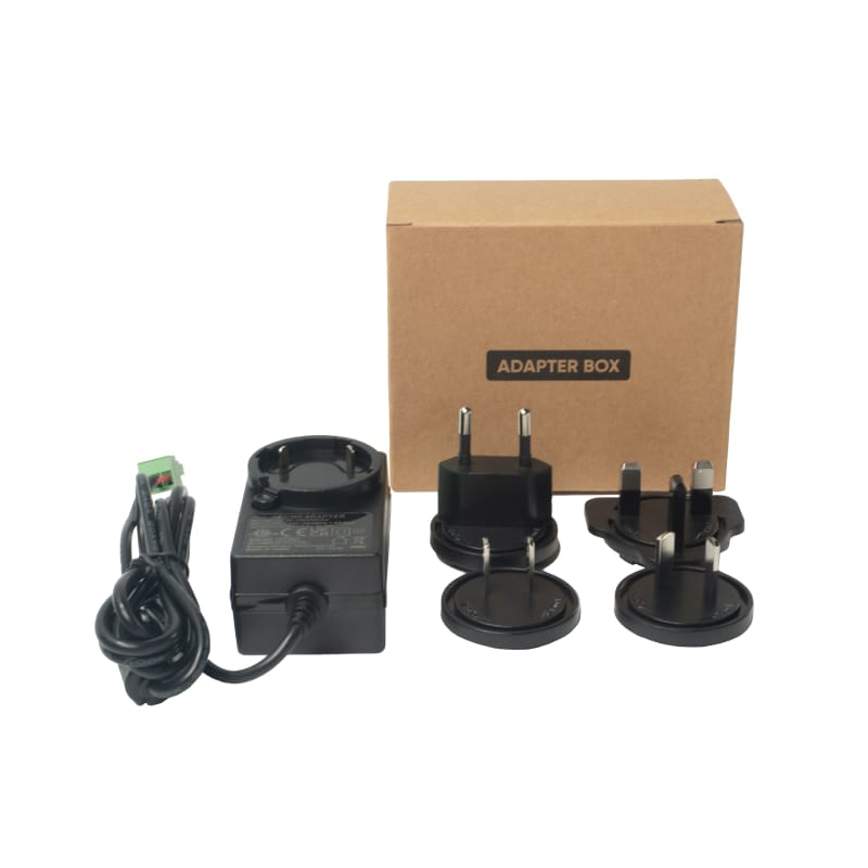 Contents of the ALPON Terminal DC Power Adapter including EU, US, UK, and AU plug heads