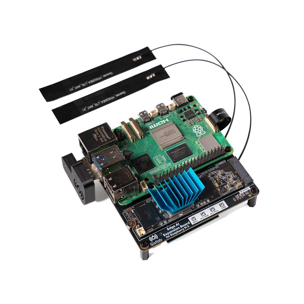 Sixfab Edge AI Expansion Board angled view with three M.2 connectors