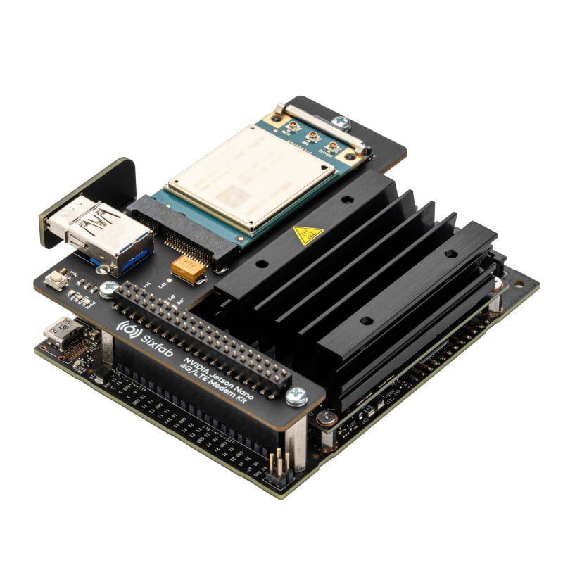USB 2.0 Bridge Connector linking the Sixfab Jetson Nano Base HAT to the NVIDIA Jetson Nano Developer Kit USB port