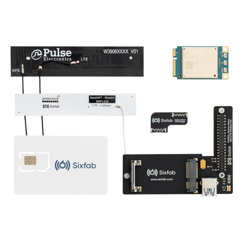 Sixfab 4G/LTE Cellular Modem Kit assembled on the NVIDIA Jetson Nano Developer Kit with Base HAT and LTE antennas