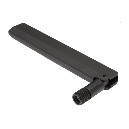5G/LTE omni-directional antenna, angled view with the hinged SMA male connector folded