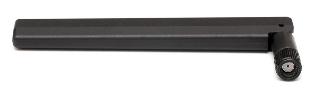 Tri-band Wi-Fi antenna lying flat, hinge folded at 90°