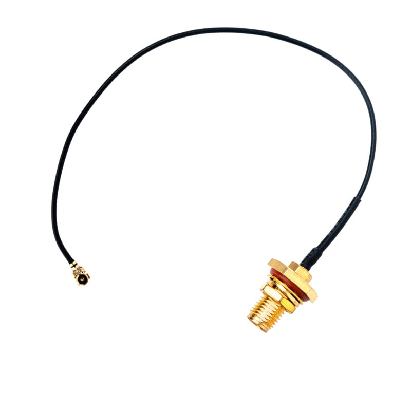 Panel-mount SMA female bulkhead connector with nut, washer, and rubber O-ring sealing hardware