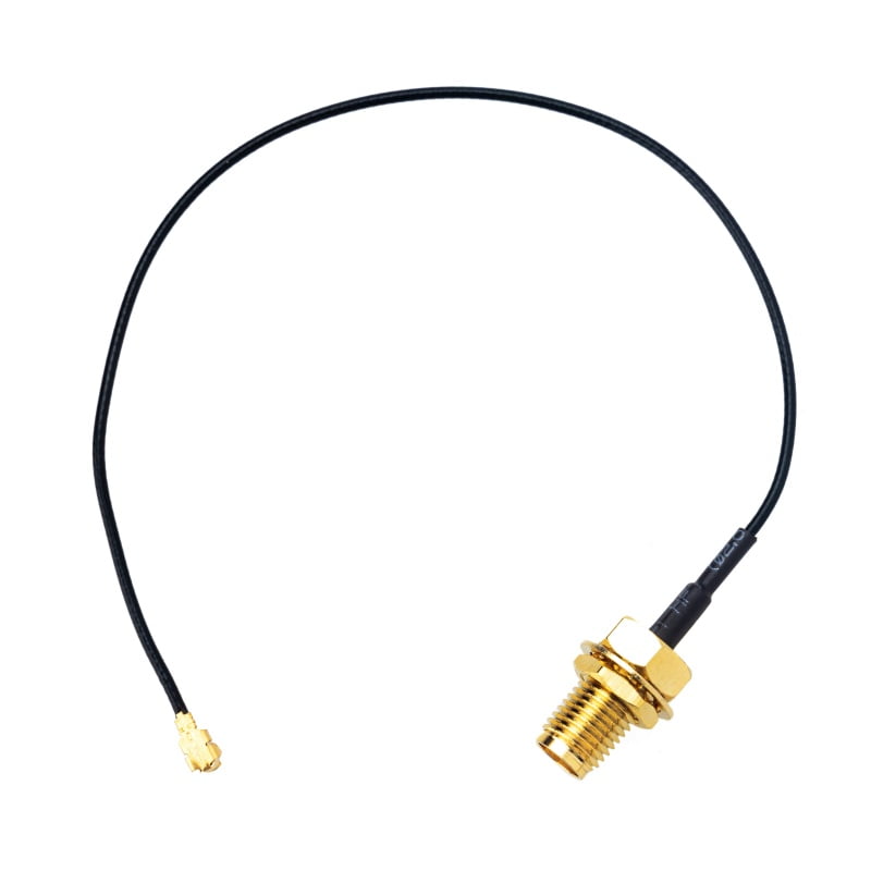 150 mm SMA female to u.FL pigtail cable, alternate view showing both connectors
