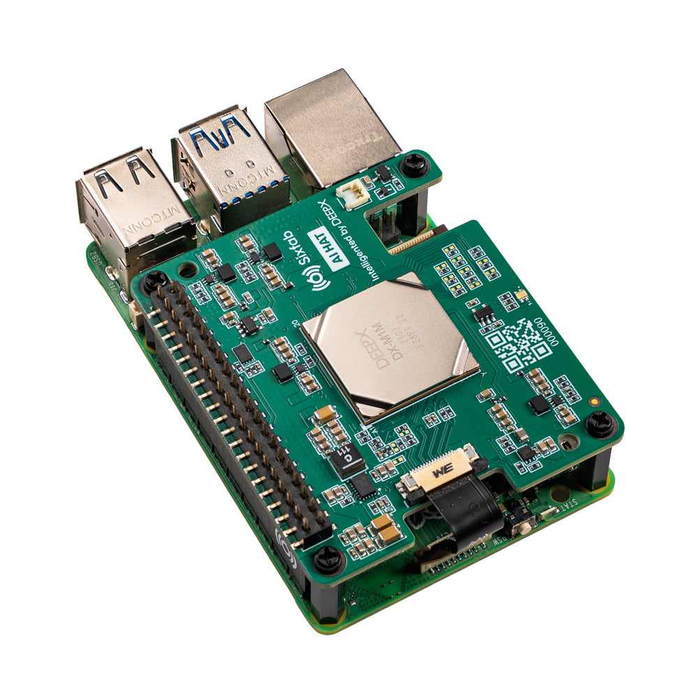 Sixfab AI HAT+ stacked on Raspberry Pi 5 for local vision AI inference