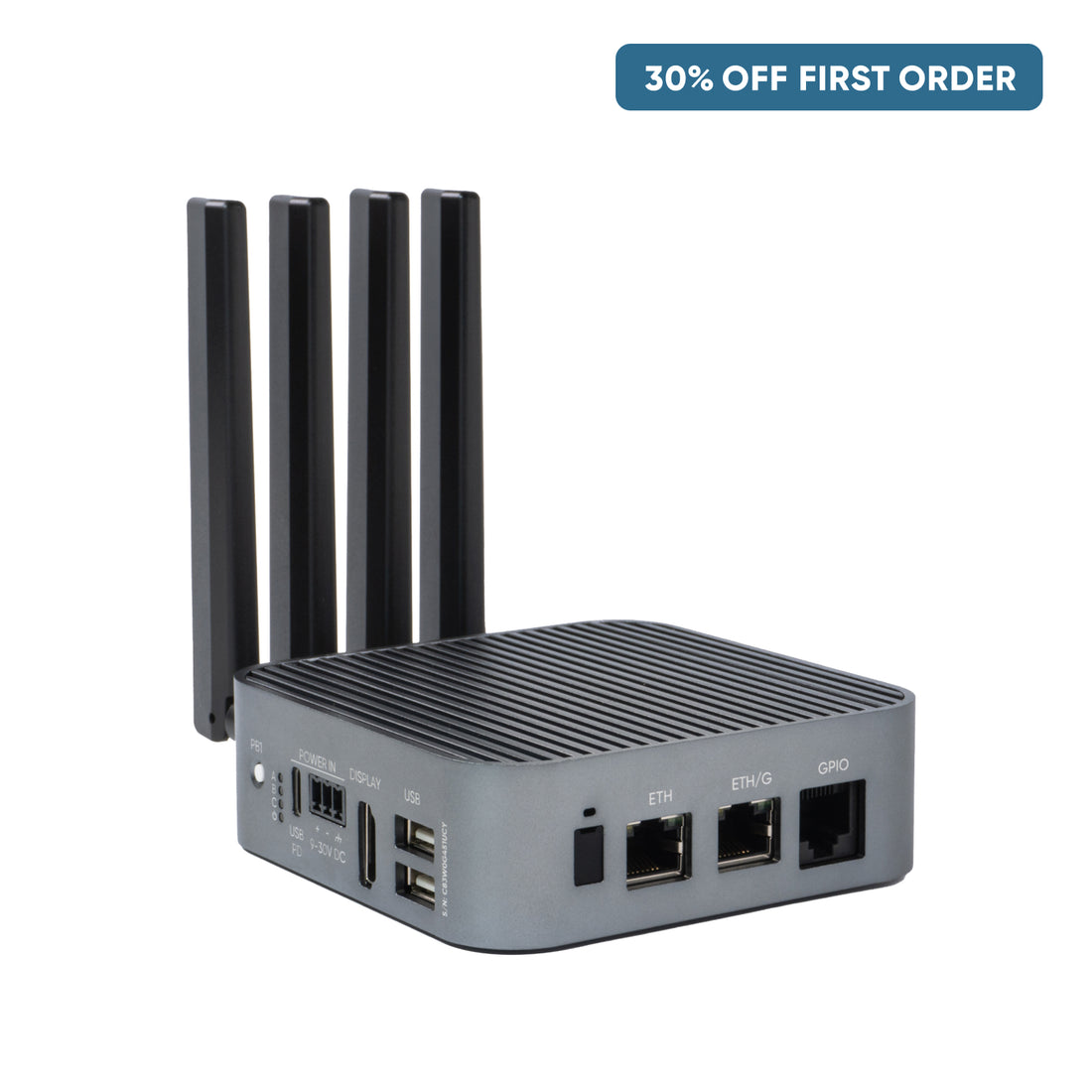 Sixfab ALPON X4 Raspberry Pi CM4 edge computer with cellular and Wi-Fi antennas