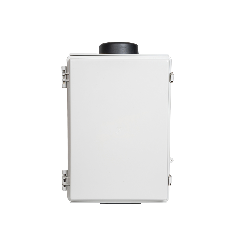 Sixfab Edge Outdoor Kit, closed IP66 enclosure with the combo antenna on top, front view