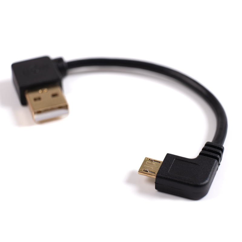 Right-angle USB 2.0 Type-A male connector end of the Sixfab 8 cm micro USB cable, showing the 90-degree low-profile bend for Raspberry Pi USB-A ports