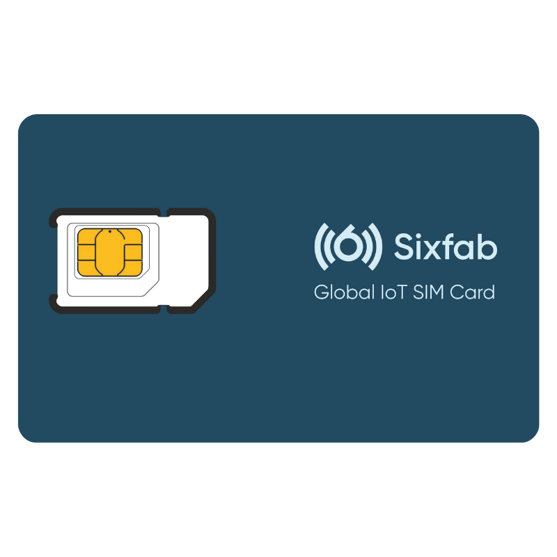 Sixfab IoT SIM card showing the triple-cut 2FF, 3FF and 4FF form factors on a single snap-out carrier
