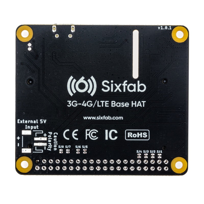 Sixfab 3G-4G/LTE Base HAT, angled view, Mini PCIe slot and micro-SIM socket for Raspberry Pi