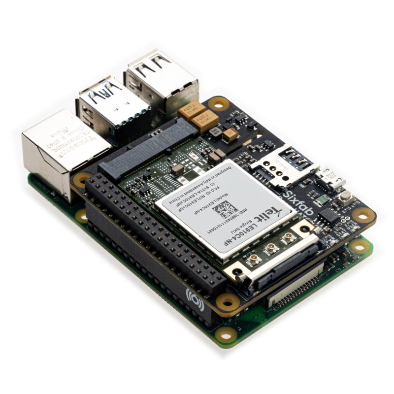 Sixfab 3G-4G/LTE Base HAT, with Mini PCIe modem fitted, cellular carrier for Raspberry Pi