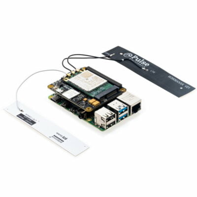 Sixfab 4G/LTE Cellular Modem Kit for Raspberry Pi, EG25-G variant with u.FL antennas, angled view