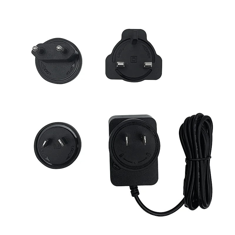 Included 5V DC 3A USB Type-C power supply with interchangeable US, UK, EU and AU plugs